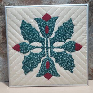 Framed Oak Leaf and Reel Princess Feather Appliqué Pattern Quilt Hanging Wall Ar